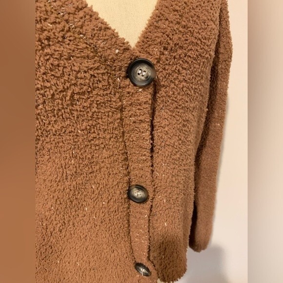 Essentials by Full Tilt at PAC Sun. Fuzzy three button cardigan brown tones - Picture 2 of 5